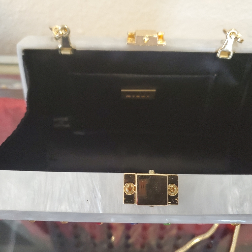 Milly Multi Color Rhinestone/ Stripe Box clutch. - Picture 2 of 3
